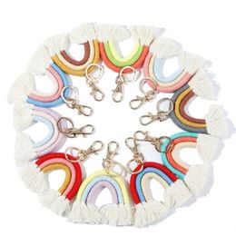 Nordic style Bohemian ins pendant Rainbow hand-woven keychain Creative fringe bag pendant