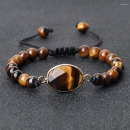 Strand Natural Stone Tiger Eye Beads Charm Bracelets For Men Women High Quality 6mm Yoga Energy Buddhist Buddha Jewelry