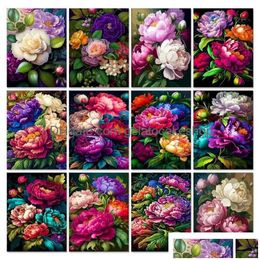 Paintings Gatyztory Diy Painting By Numbers On Canvas Acrylic Paints Red Peony Gift Home Decors For Adts Kids Wall Art Picture Drop Dhkgz