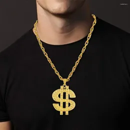 Chains Fashion 18K Golden Plated Hip Hop Rock Necklace Stainless Steel US Dollar Money Sign Pendant Mens Women Jewellery Gift