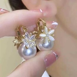 2024 New Double sided Zircon Pearl Earrings with Elegant and Super Immortal Flower temperament Light Luxury Cat Eye Stone 1
