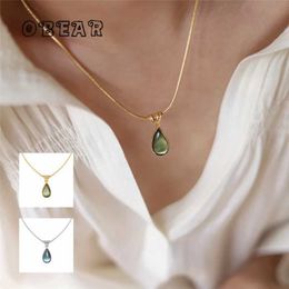 Pendant Necklaces French Clear Green Blue Water Drop Pendant Snake Bone Chain Necklace for Women Girl Stainless Steel Plated 18K Gold Jewellery S2453102