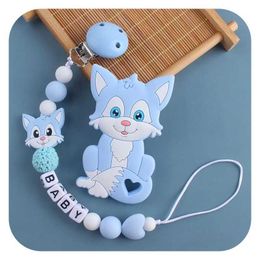 5PCS Pacify Toys Baby Pacifier Chain Personalised Name Food Grade Silicone Animal Beads Baby Rattles Teething Soother Toy Dummy Clips Holder