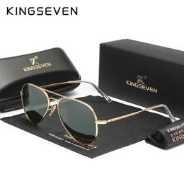 Sunglasses KINGSEVEN Pilot Alloy Sunglasses Polarization UV400 Anti-reflection Full Frame Parsnip Glasses Women Retro Luxury Eyewear G240529