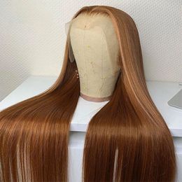 Glueless Peruvian Soft Hair Chocolate Brown Straight HD Lace Front Simulation Human Hair Wigs for Women Pre Plucked 360 Full Lace Front Ovev