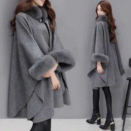Women's Fur Faux Fur Winter Fake Fur Coat Womens Poncho Jacket Ladies Bat Sleeve Warm Cape Overcoat Long Cloak Outwear Casual Shawl Female New z240530