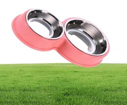 Stainless Steel Pet Dog Bowls Double Puppy Cats Eating Feeder Container Drinking Bowl Antislip Pet Feeding Watering Dish Y200922897913