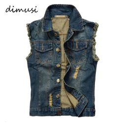 DIMUSI Summer Mens Ripped Denim Vest Male Tank Top Washed jeans waistcoat Man Retro Cowboy Hip Hop Sleeveless Jacket 6XLYA564 240531