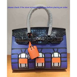 Burkins birkinbag Bags totess High Version Handbags European and Style Small House Leather Platinum Bag Women's Head Handbag Crocodile Pattern Co Y0X8 kellyity