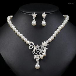 Necklace Earrings Set Drop-shaped Flowers European And American Pearl Female Temperament Bride Dress