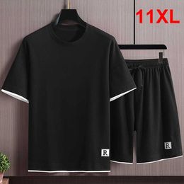 Men's T-Shirts Mens Sets Summer Tracksuit Plus Size 10XL 11XL T-shirts Shorts Suits Male Big Size Summer Suits Black S53105
