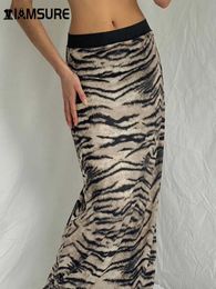 Skirts IAMSURE Elegant and Fashionable Animal Print Straight Leather Sexy Slim Mid Waist Long Dress Womens 2024 Summer Fashion Underwear Y240528