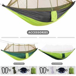 Hammocks 260*130cm Double Hammock with Mosquito Net Anti-Bug Hanging Sleeping Bed Tree Straps Outdoor Camping Survival H240530