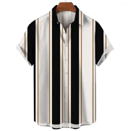 Men's Casual Shirts Hawaiian Shirt Harajuku Stripe Print Loose Fashion Short Sleeve Button Aloha Beach Summer For Men Clothing