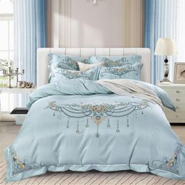 Bedding Sets 2024 Luxury Embroidery Jacquard Duvet Cover Silk Satin Bedsheet Queen King Size 4pcs For Adults Bedroom