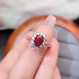 Cluster Rings Gemstone Ring For Girl 7mm 5mm Natural Ruby Silver 925 Sterling Gift Girlfriend