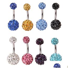 Navel Bell Button Rings Crystal Double Disco Ball Ferido Belly Bar Ring Shamballa Piercing Jewellery 10Mm 30Pcs 10 Colors279C Drop Deliv Otqop