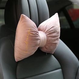 Pillow Simple Modern Nordic Velvet Car Headrest Neck Protector Bowknot Bronzing Dark Green Fashion