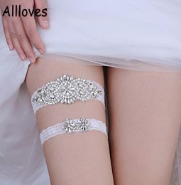 Sparkle Silver Rhinestones Bridal Garters Sexy Lace Women Thigh Leg Garter Ring For Party Wedding Brides Belt Accessories CL04132612872