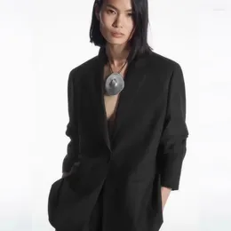 Women's Suits C0S 24ss Commuter Loose Black Blend Suit Luxury Jacket Female Linen Versatile Blazer Fashion Y2k Coats For Women