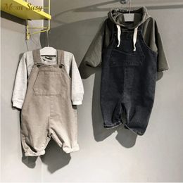 Fashion Baby Girl Boy Cotton Jean Suspender Pant Spring Autumn Infant Toddler Child Denim Jumpsuit Loose Baby Clothes 1-7Y 240531