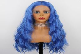Synthetic Wigs Beautiful Diary Loose Curly Lace Front Wig Blue Color 13x4 For Women Gluesless Hair Kend229341150
