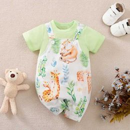 Rompers Baby Boys Girls Unisex Newborn Romper 0-18 Months Toddler Clothing Infant summer Short sleeve A family of animals print Jumpsuit Y240530W2FK