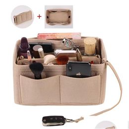 Storage Bags Felt Make Up Organiser For Travel Inner Purse Portable Cosmetic Bag With Zipper Handbag Insert Mti-Pockets Large Drop Del Otznk