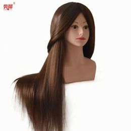 Mannequin Heads High grade professional mannequin head with shoulder medium brown hair mannequin dolls for hair styling maniqui head training Q0530