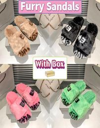 Luxury Furry Sandals Allover Logo Slides Men Women Shoes Green Black White Pink Beige Ebony Designer Sandal Winter Indoor Outdoor 6160235