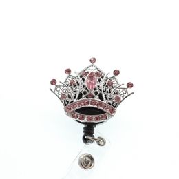 Pins Brooches 1Pc /5Pcs /10Pcs Pink Rhinestone Crystal Crown Badge Reel Retractable Id Holder For Nurse Student Staff Drop Delivery Je Otyk7