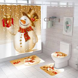 Shower Curtains Happy Year Snowman Bath Polyester Waterproof Merry Christmas Bathroom Curtain And Rug Sets Toilet Lid Mat