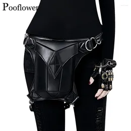Waist Bags Pooflower Pouch Bag For Men Running Belt Punk Vintage PU Leather Women Bum Leg Shoulder Heuptasje ZH096