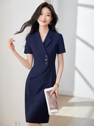 Two Piece Dress Blue Business Suit And Women's Summer Thin Jewelry Shop Beautician Workwear Elegant Slim Hip Skirt Overalls