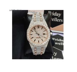 High Quality Branded Fully Iced Out Moissanite Diamond Micro Setting Hiphop Stainless Steel Automatic Movement Watch For Men