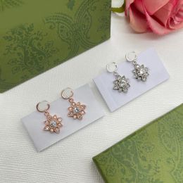 Elegant Designer Earrings Letter G Crystal Flower Charm Dangle Drop Earring Eardrop Ear Clip Stud Earring Gold Silver Plated For Woman Girl Wedding Designer Jewelry