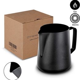 Milk Frother Jug Stainless Steel Not Stick Coating Black Pitcher And Art Deco 350ml 600ml No Scale 210309 334N