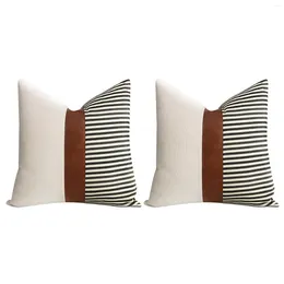 Pillow 2pcs Square Soft Living Room Faux Leather Car Office Sofa Home Bedding Farmhouse Decor Stripe Patchwork Throw Cover Couch