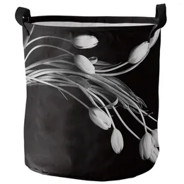 Laundry Bags Flower White Tulip Black Dirty Basket Foldable Waterproof Home Organiser Clothing Children Toy Storage