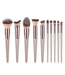 Premium Makeup brushes set 10pcs tools champaign gold Colour wood handle cosmetics brushes for Eye shadow loose powder blush drop s2571702