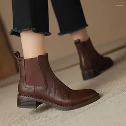 Casual Shoes Fashion Retro Short Tube Women's Boots With Cowhide Square Heel And Round Head Flat Bottom