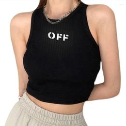 Women's Tanks Black Knitted Round Neck Women T-shirt Sexy Sleeveless Camisole Crop Top Woman Tight Stretch Tank Ladies Tee Streetwear