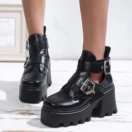Boots 2024 Platform Women Ankle Round Toe Shallow Buckle Female Short Soft Leather Thick High Heels Shoes