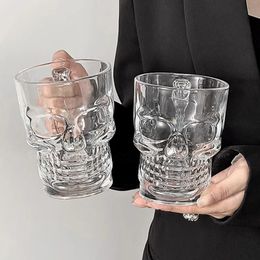 Punk Ins Skull Glass Gothic Beverage Coffee Cup with Handle Fun Halloween Party Whiskey Cocktail Glass Gift 240529