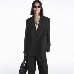 Women's Suits C0S 24ss Casual Loose Black Blend Suit Luxury Jacket Female Linen Commuter Versatile Blazer Fashion Y2k Coats For Women