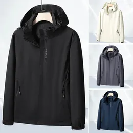 Men's Jackets Unisex Outdoor Coat Hooded Smooth Zip Up Zipper Pockets Loose Soft Breathable Waterproof Long Sleeve Camping Mountaineering