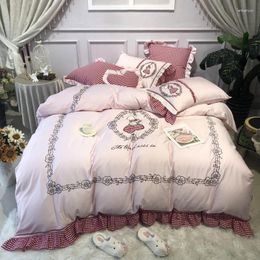 Bedding Sets Cute Girl Set Queen Size Embroidery Sheet Egyptian Cotton Bed Linen Ropa De Cama King Duvet Cover 4/7pcs