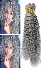 Virgin Indian Human Hair Deep Wave Grey Coloured Bundles Deals 4Pcs Lot Silver Grey Virgin Human Hair Weaving Deep Wavy Weaves Exte6437468