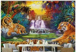 Wallpapers Custom Po Wallpaper 3d Wall Mural Mediterranean Tropical Forest Waterfall King Tiger Parrot Background