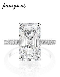 PANSYSEN Real 925 Sterling Silver Emerald Cut Created Moissanite Diamond Wedding Rings for Women Luxury Proposal Engagement Ring C7366836